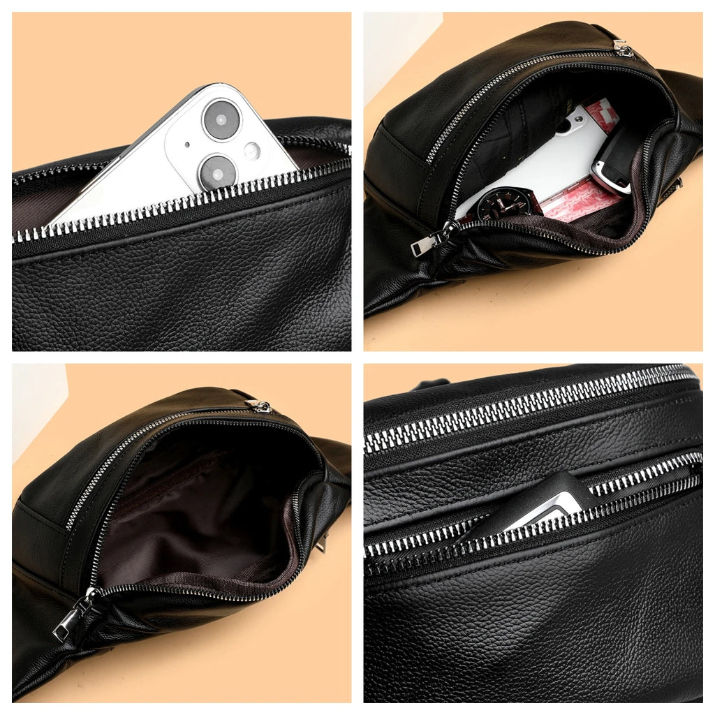 Sac banane homme cuir marron solide