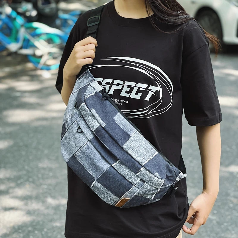 sac banane femme tendance denim plaid