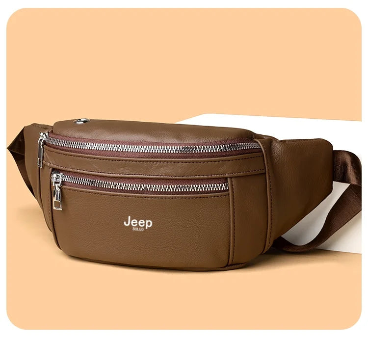 Sac banane homme cuir marron solide