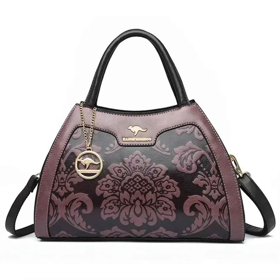 Sac cabas femme cuir Marron-Bleu-Pourpre-Kangourou Marron-Kangourou Rouge-Kangourou Jaune-Rouge Vin-Noir-Vert-ShopGET® 