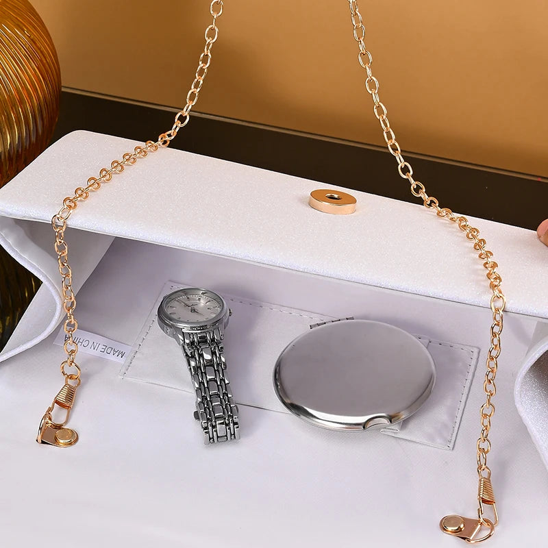 Pochette femme luxe de soirée Blanc-Dorée-Noir-Argent-ShopGET® 