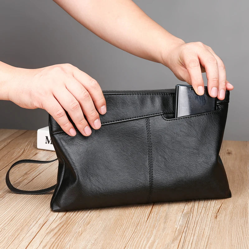 Pochette homme en cuir idéal pour VIP party Noir / 30cm x 19cm x 2cm-Noir / 27cm x 17cm x 2cm-ShopGET® 