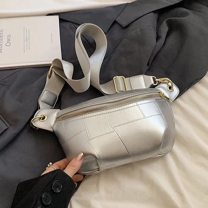 Sac banane en cuir argent femme