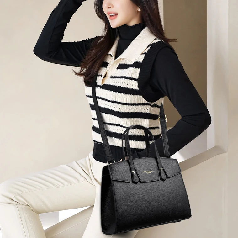 Sac cabas en cuir marron Burgundy-Noir-Apricot-Gris-Marron-ShopGET® 