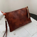 Pochette femme luxe en cuir solide Noir-Rouge Vin-ShopGET® 