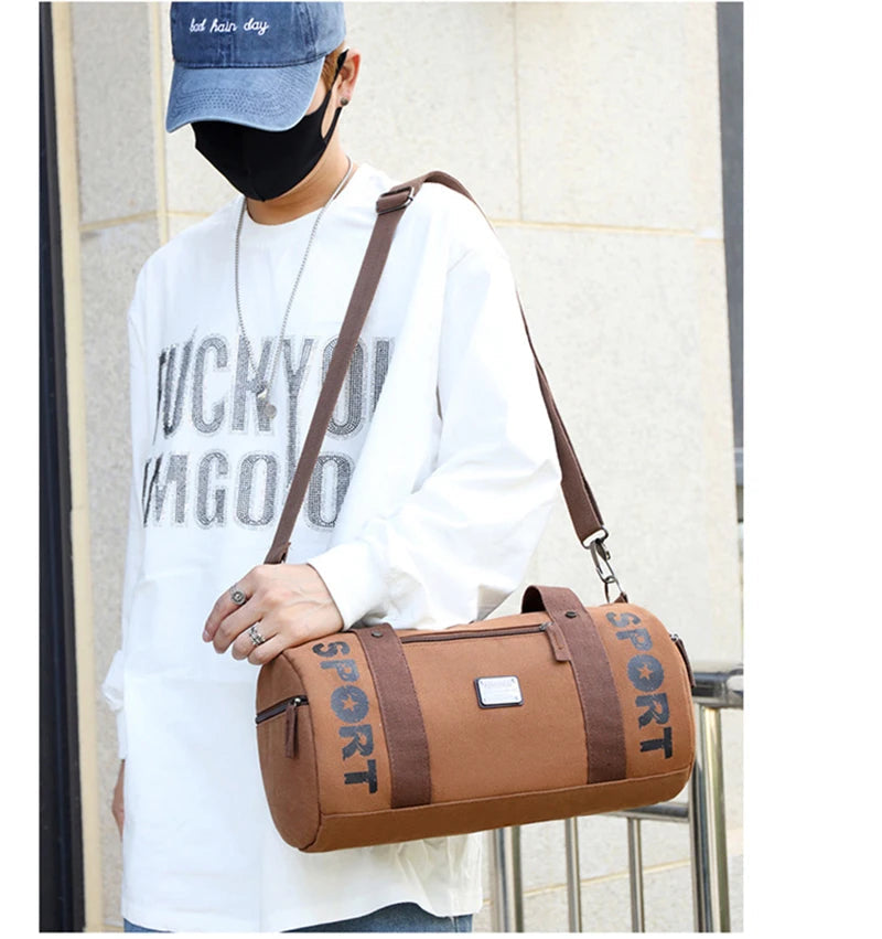 Sac polochon en toile kaki-Marron-Noir-ShopGET® 