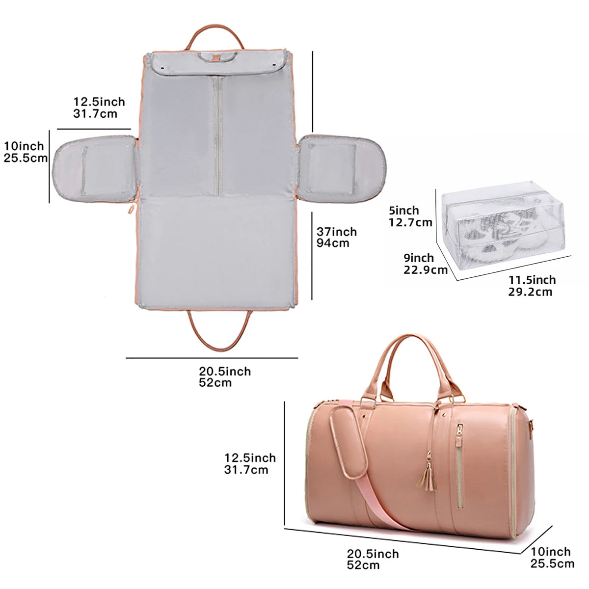 Sac weekend homme de luxe tendance Noir-Blanc-Rose-ShopGET® 