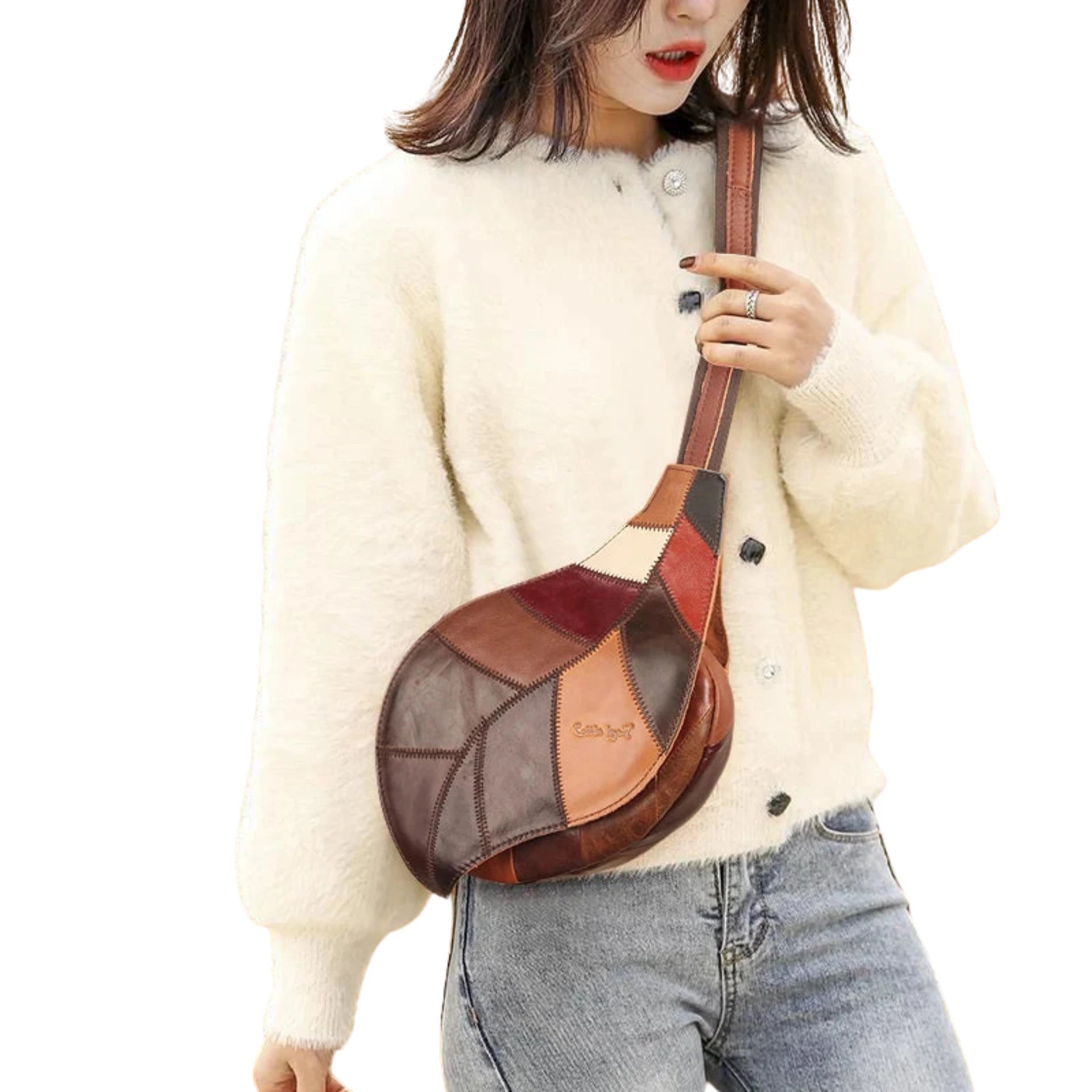 Sac banane femme chic en cuir véritable à forme de feuille - ShopGET®