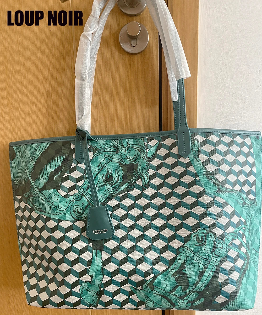 Cabas sac avec dessin de cheval Gris-Vert-Noir A-Rouge-Noir B-ShopGET® 