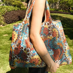 Sac de courses waterproof Noir-Floral pourpre-Orange floral-ShopGET® 