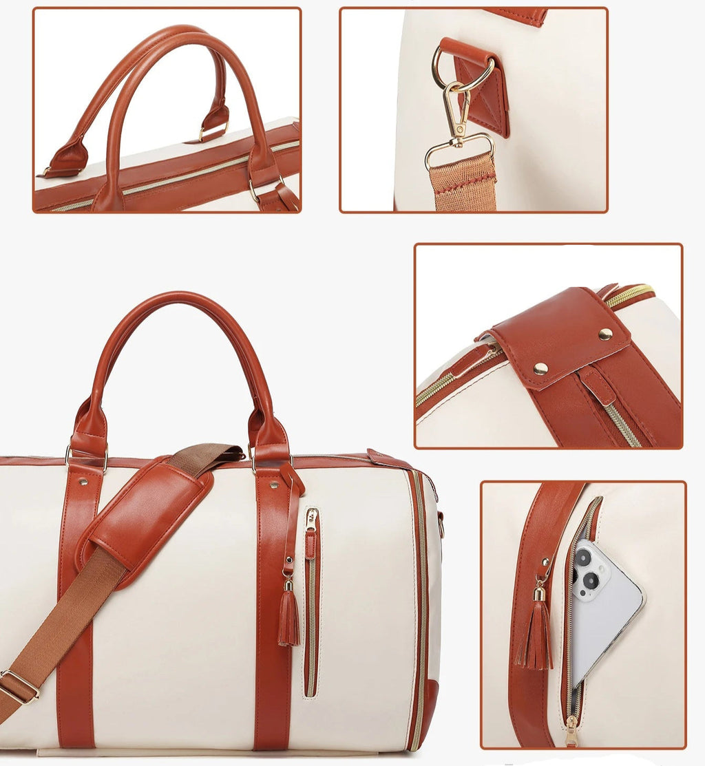 Sac weekend roulette pour femme Noir-Beige-ShopGET® 