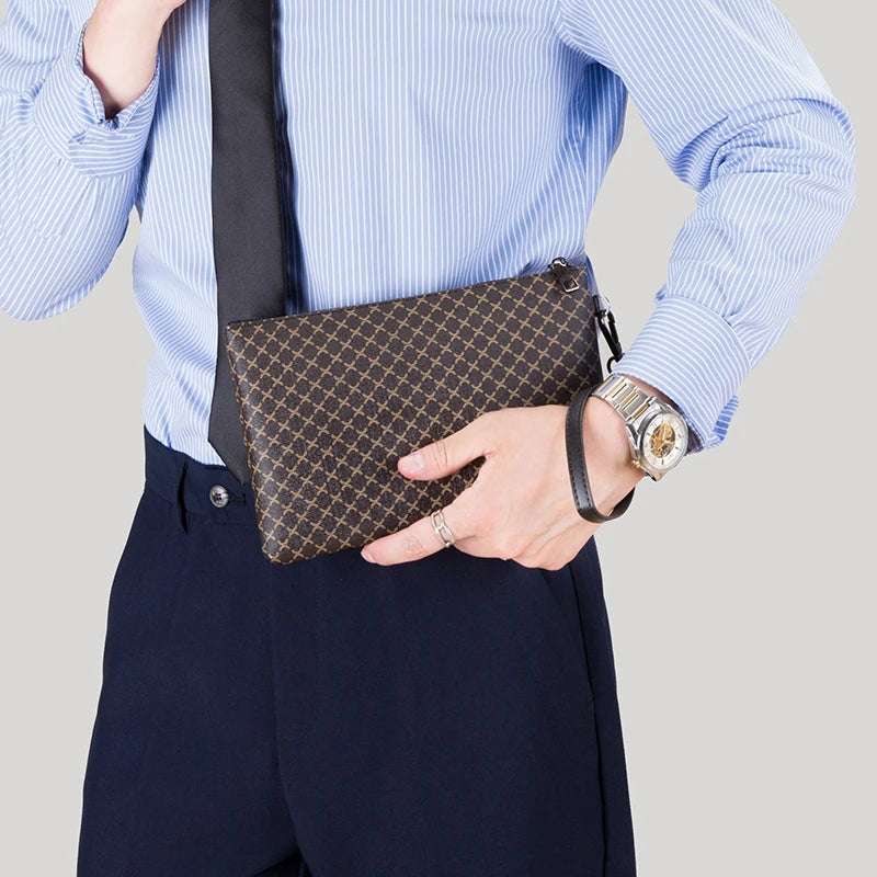 Pochette homme temps moderne en cuir Noir / 15cm x 24cm x 2cm-Noir / 19cm x 27cm x 2cm-ShopGET® 