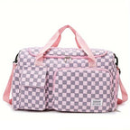 Sac weekend femme à décor plaid Rose-Pourpre-Gris-Noir-Bleu-Vert-ShopGET® 
