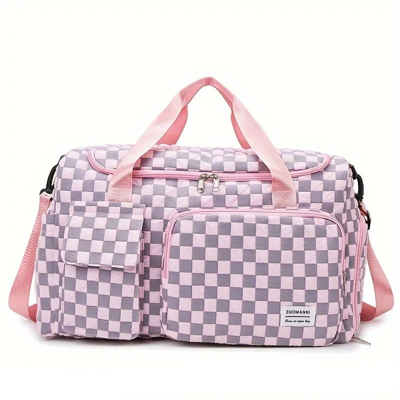 Sac weekend femme à décor plaid Rose-Pourpre-Gris-Noir-Bleu-Vert-ShopGET® 