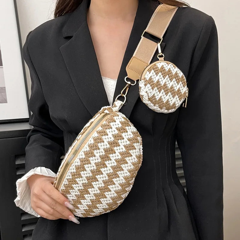 sac banane femme tendance tressé en paille