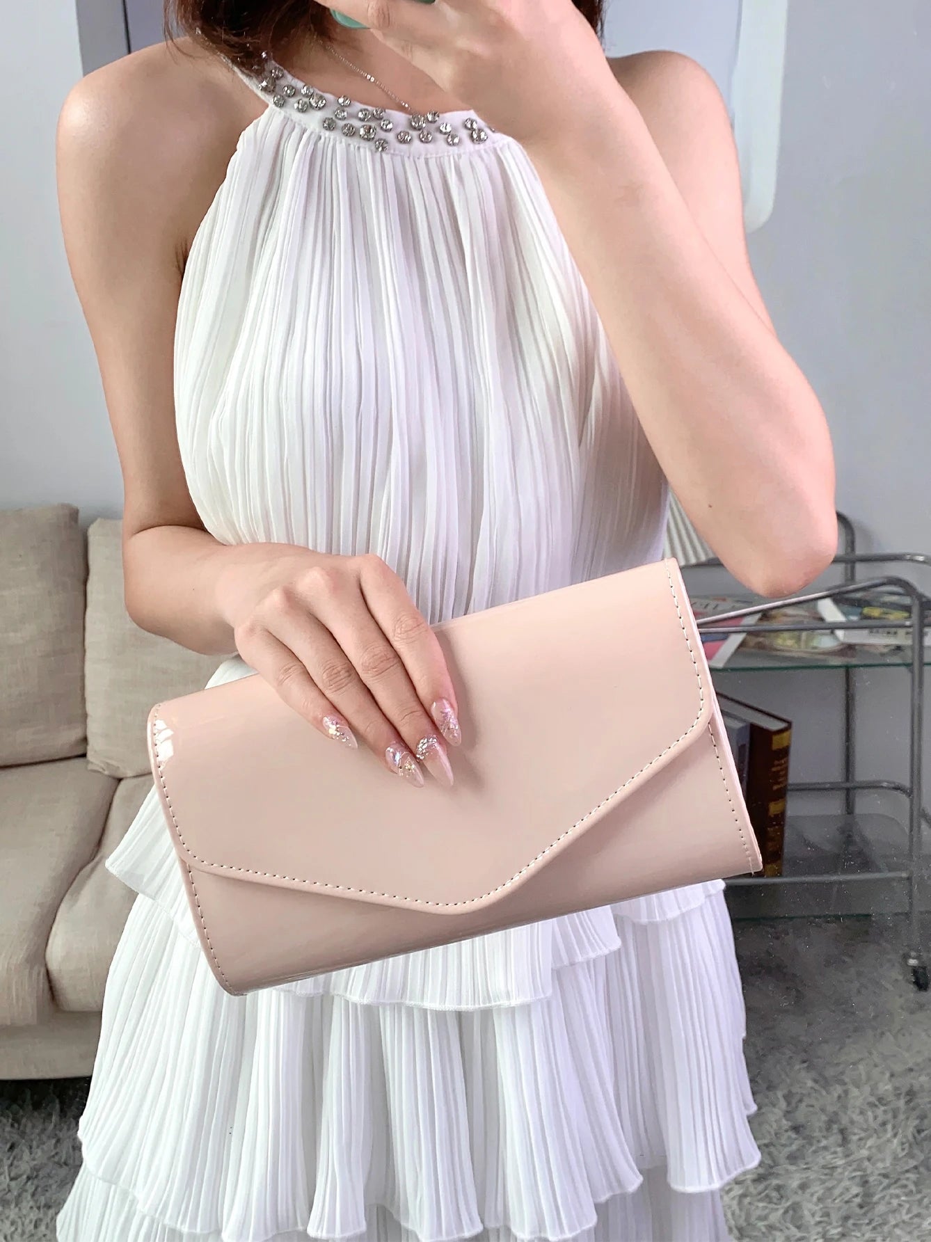 Pochette femme bandoulière minimaliste Kaki-Noir-Blanc-ShopGET® 