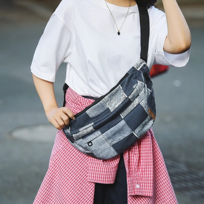 sac banane femme tendance denim plaid