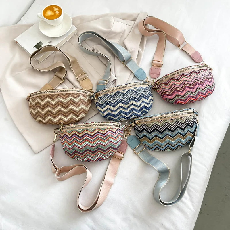 sac banane femme tendance à rayures ondulées