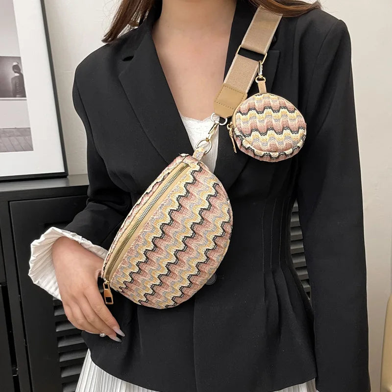 sac banane femme tendance tressé en paille