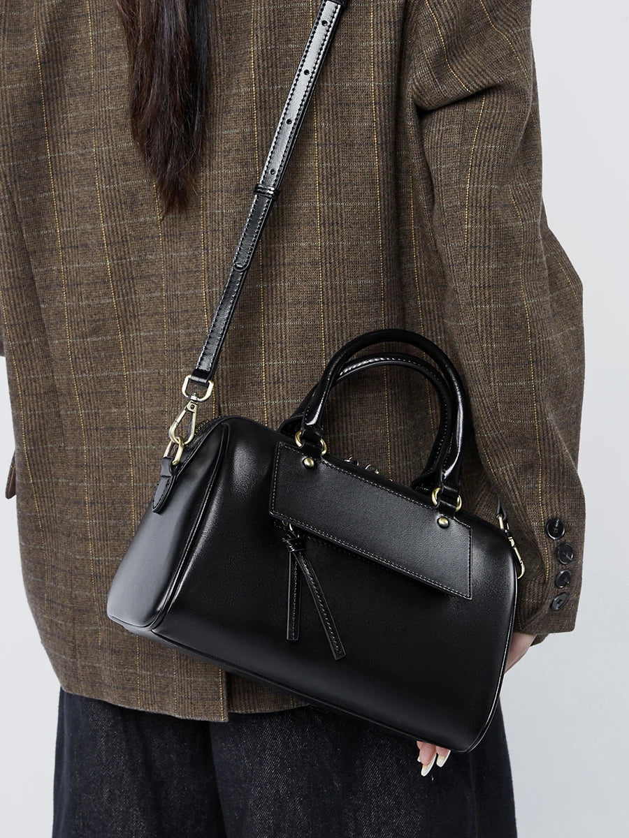 Sac cabas noir Genuine Leather Marron A-Marron B-Marron C-Gris-Noir-ShopGET® 