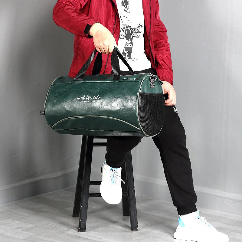 Sac polochon étanche en cuir Noir A-Noir B-Vert A-Noir Jaune-Vert B-ShopGET® 