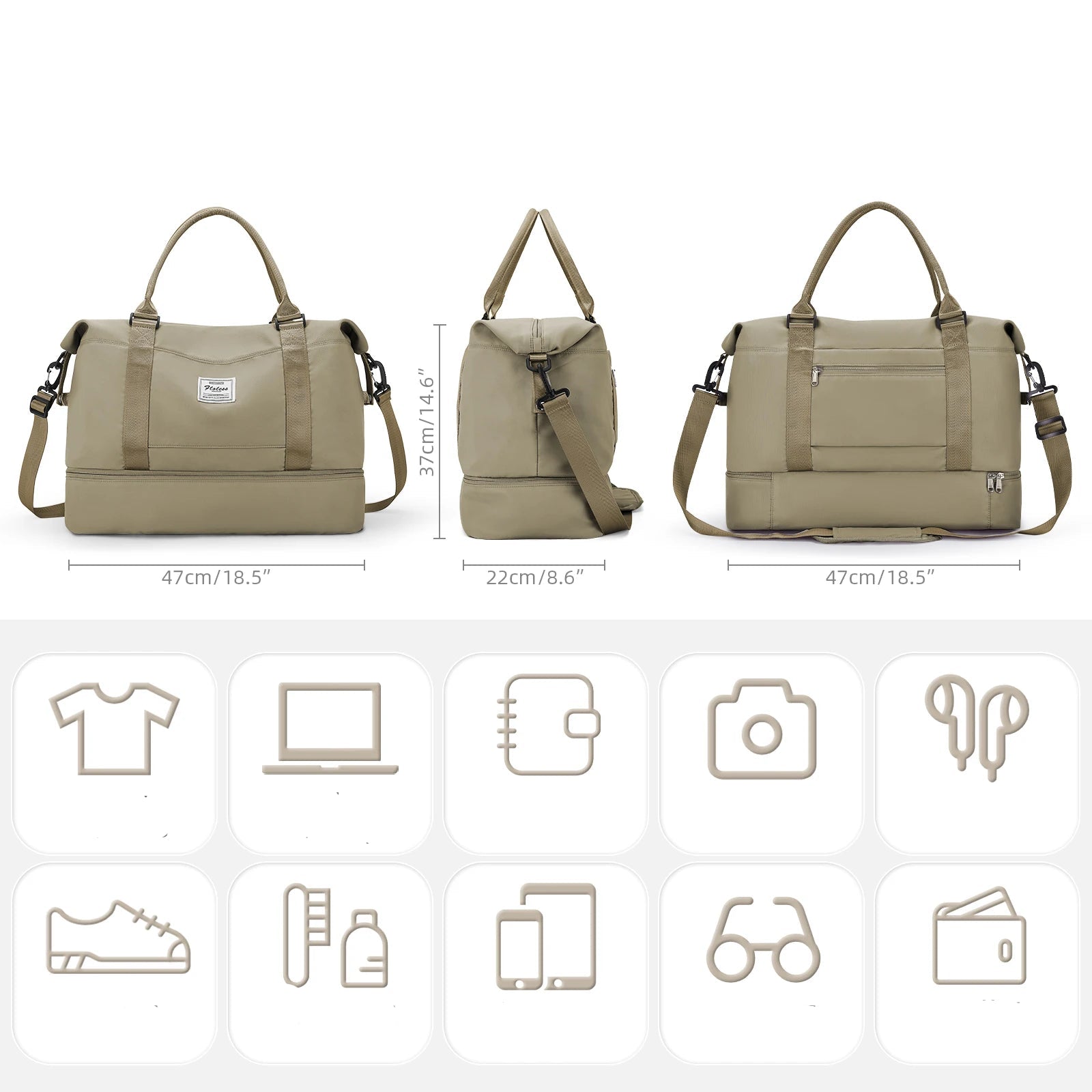 Sac weekend homme de voyage Beige-Rose-Kaki-Bleu-Noir-ShopGET® 