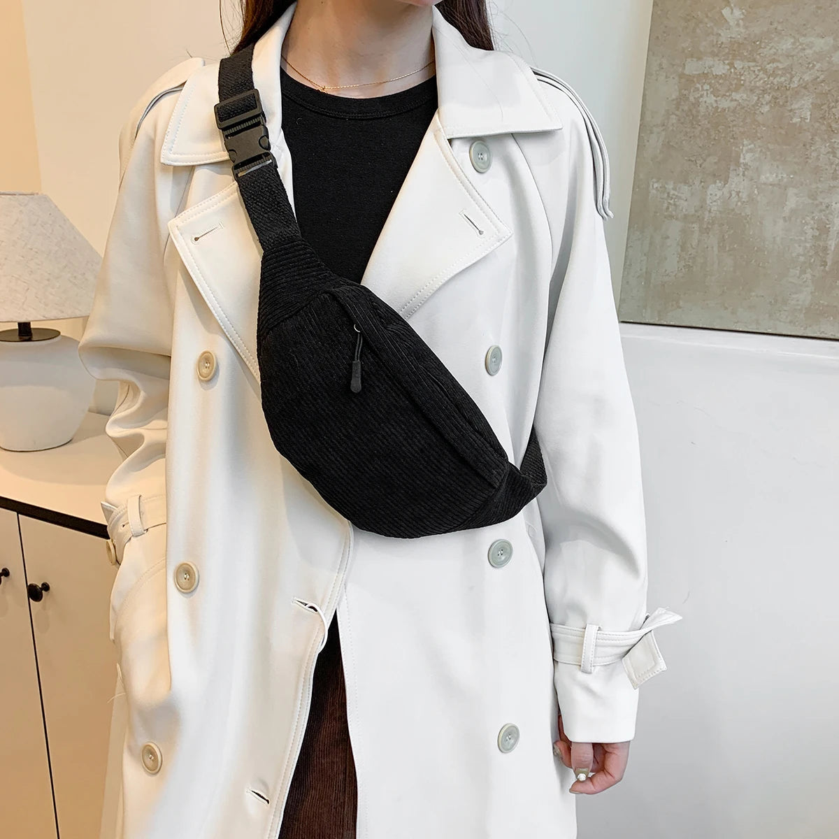 Sac banane velours beige pour femme - ShopGET®