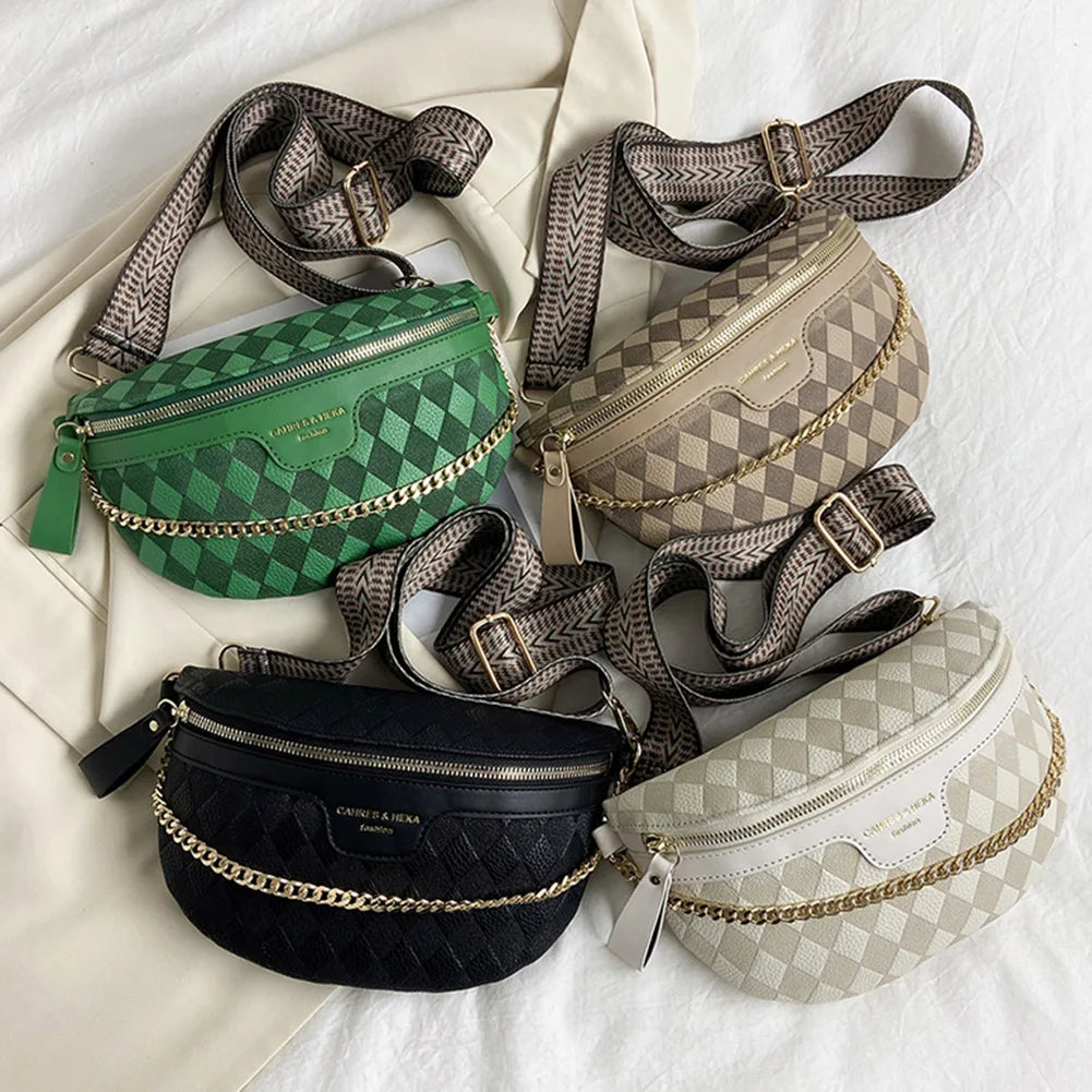Sac banane femme chic vert à décor plaid