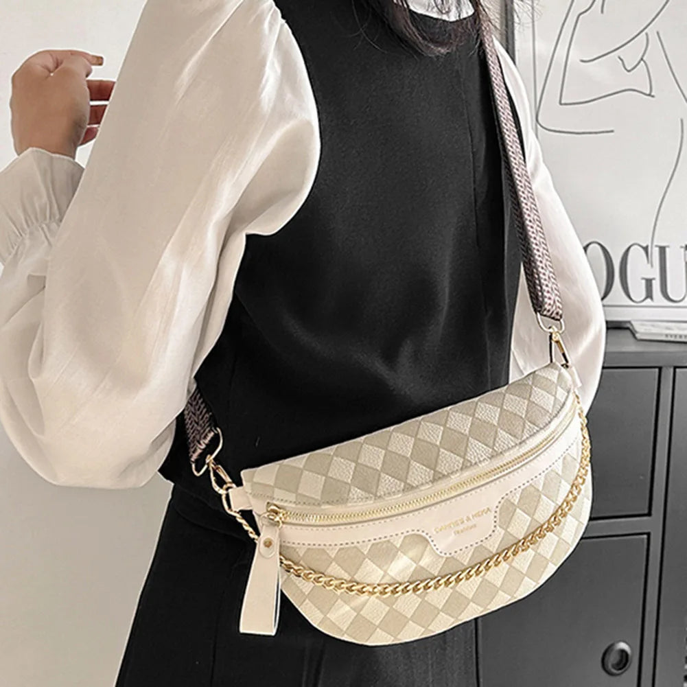 Sac banane femme chic vert à décor plaid