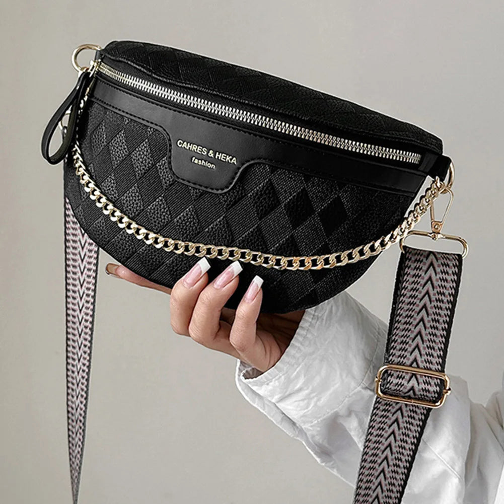 Sac banane femme chic vert à décor plaid