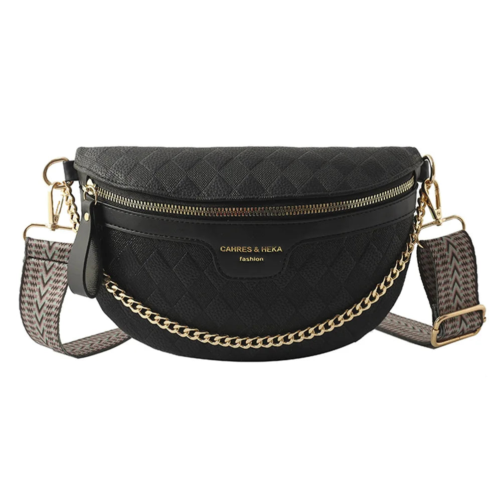 Sac banane femme chic vert à décor plaid