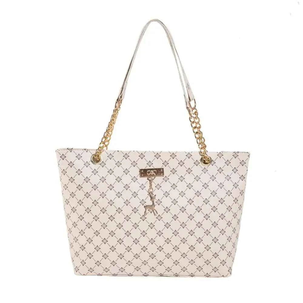 Sac cabas femme design en plaid Blanc-Noir-Jaune-Marron-ShopGET® 