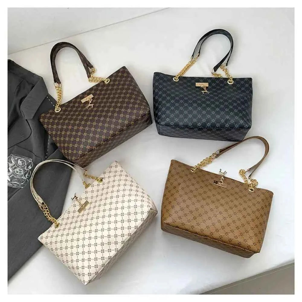 Sac cabas femme design en plaid Blanc-Noir-Jaune-Marron-ShopGET® 