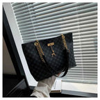 Sac cabas femme design en plaid Blanc-Noir-Jaune-Marron-ShopGET® 