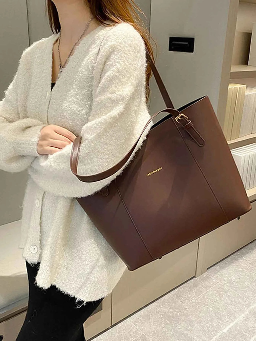 Sac cabas femme original de qualité premium Blanc / L-Marron / L-Noir / L-Kaki / L-ShopGET® 