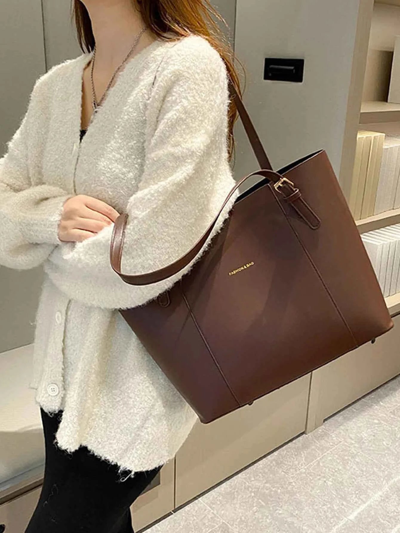 Sac cabas femme original de qualité premium Blanc / L-Marron / L-Noir / L-Kaki / L-ShopGET® 