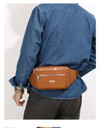 Sac banane homme cuir marron solide