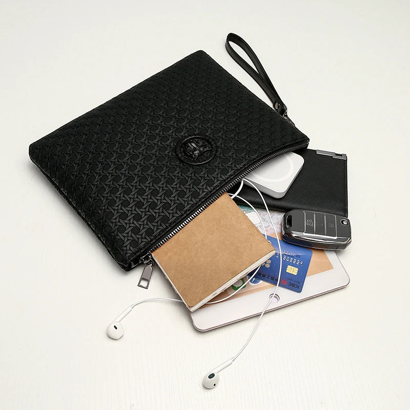 Pochette homme tigre en cuir Noir / 18cm x 23cm x 3cm-Noir / 15cm x 23cm x 3cm-ShopGET® 