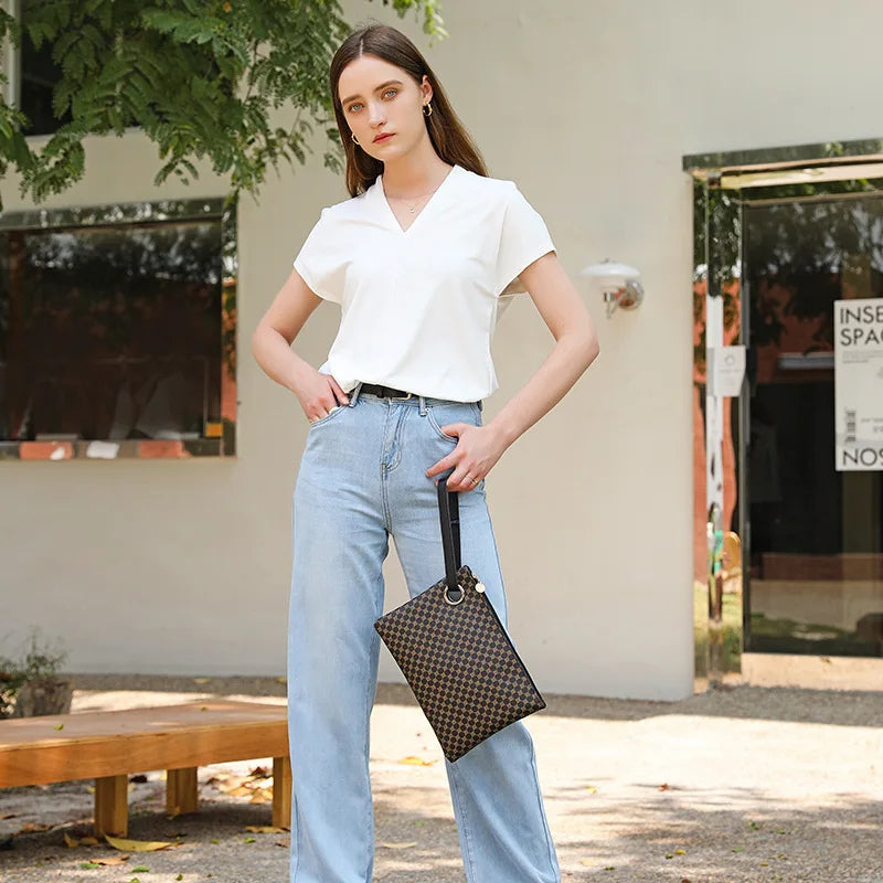 Pochette cuir femme Marron-Rose-Noir-ShopGET® 