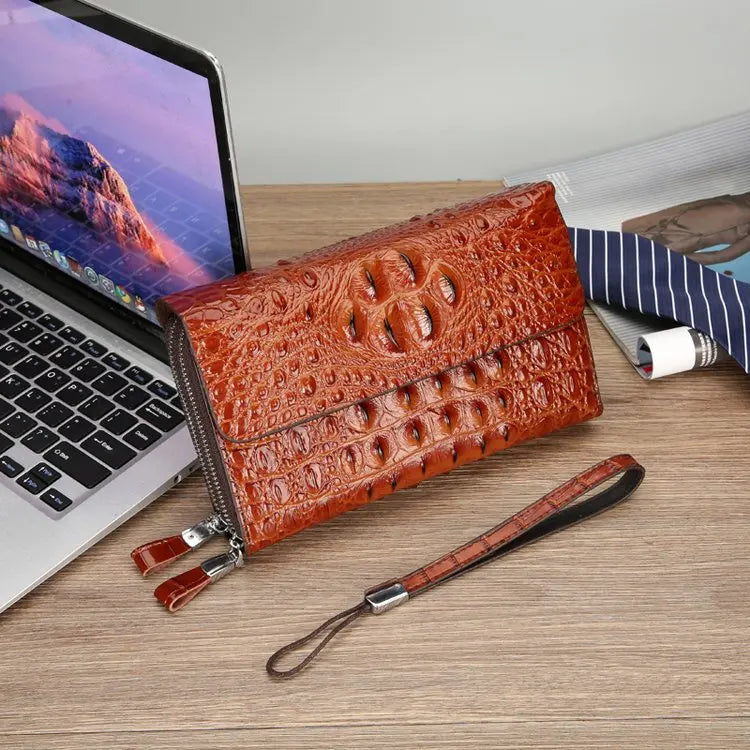 Pochette homme décor peau de crocodile Noir / 22cm x 14cm x 4.5cm-Marron / 22cm x 14cm x 4.5cm-ShopGET® 