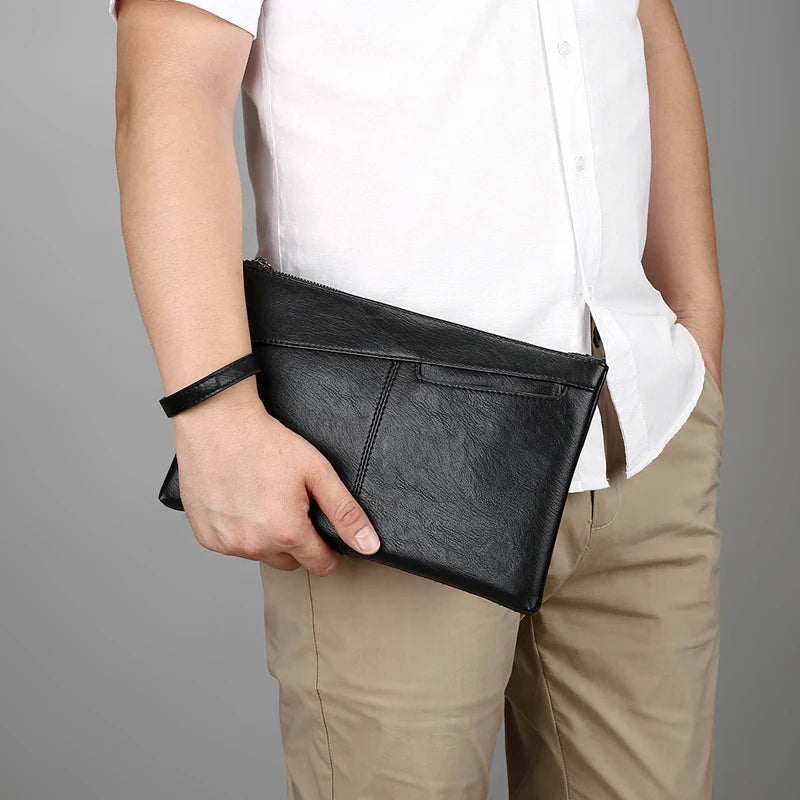 Pochette homme en cuir idéal pour VIP party Noir / 30cm x 19cm x 2cm-Noir / 27cm x 17cm x 2cm-ShopGET® 