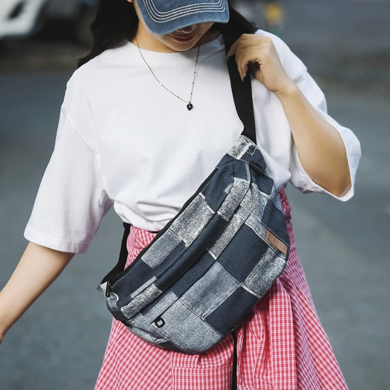 sac banane femme tendance denim plaid