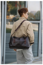 Sac weekend femme business en PU cuir Marron-Noir-ShopGET® 