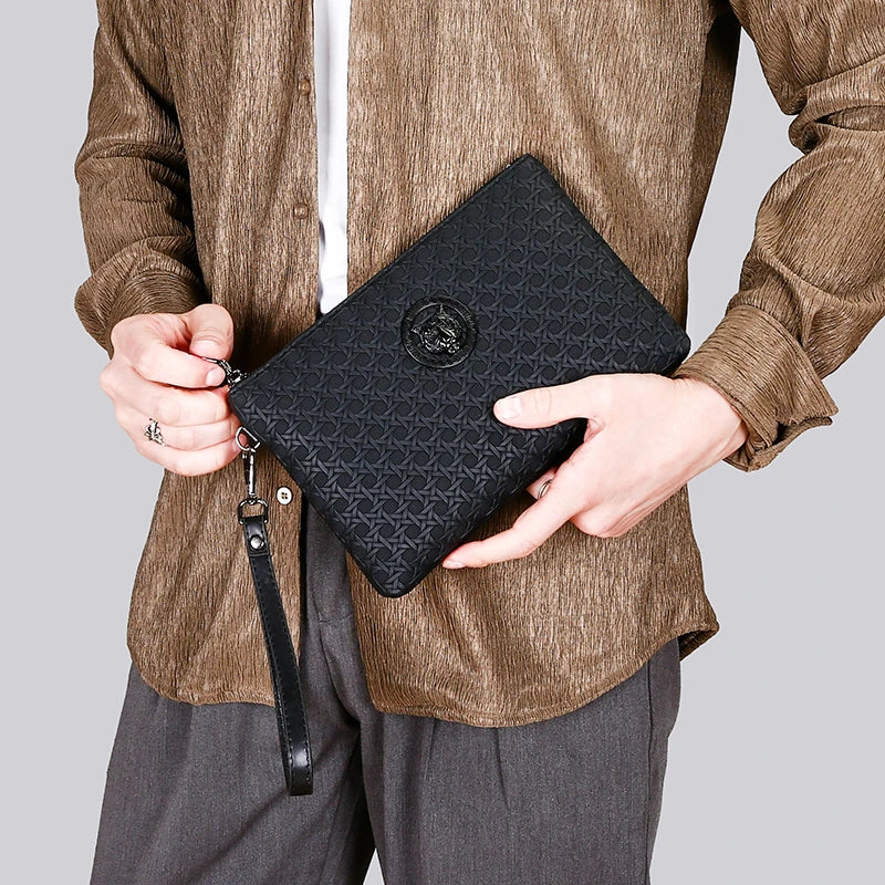 Pochette homme tigre en cuir Noir / 18cm x 23cm x 3cm-Noir / 15cm x 23cm x 3cm-ShopGET® 