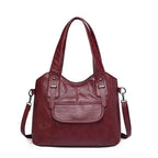 Sac cabas femme en cuir avec bandoulière Bleu-Kaki-Pourpre-Marron-Noir-Vin rouge-ShopGET® 