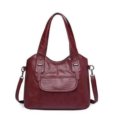 Sac cabas femme en cuir avec bandoulière Bleu-Kaki-Pourpre-Marron-Noir-Vin rouge-ShopGET® 