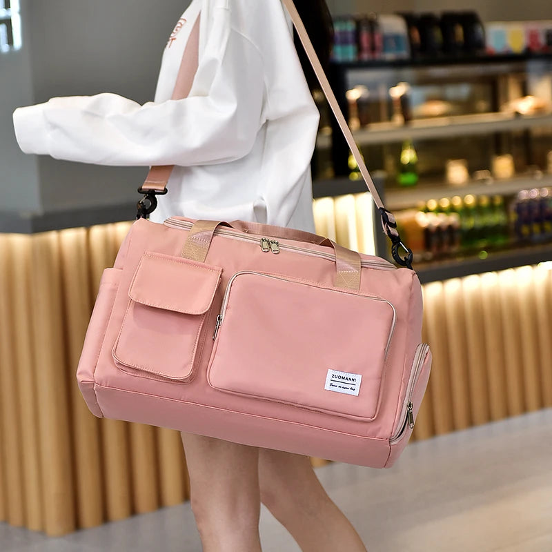 Sac weekend femme multi compartiment Vert-Bleu-Vert rose-Beige-Bleu A-Pourpre A-Gris-Rose A-Rose B-Kaki-Pourpre B-Bleu Ciel-Noir-ShopGET® 