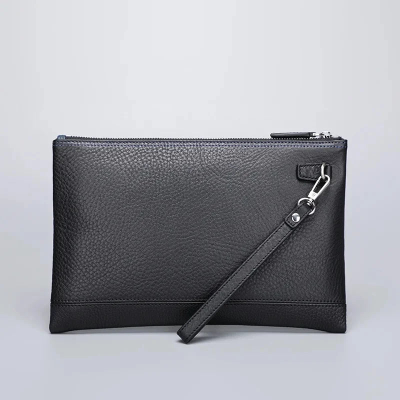 Pochette homme simple en cuir de vache Noir-ShopGET® 