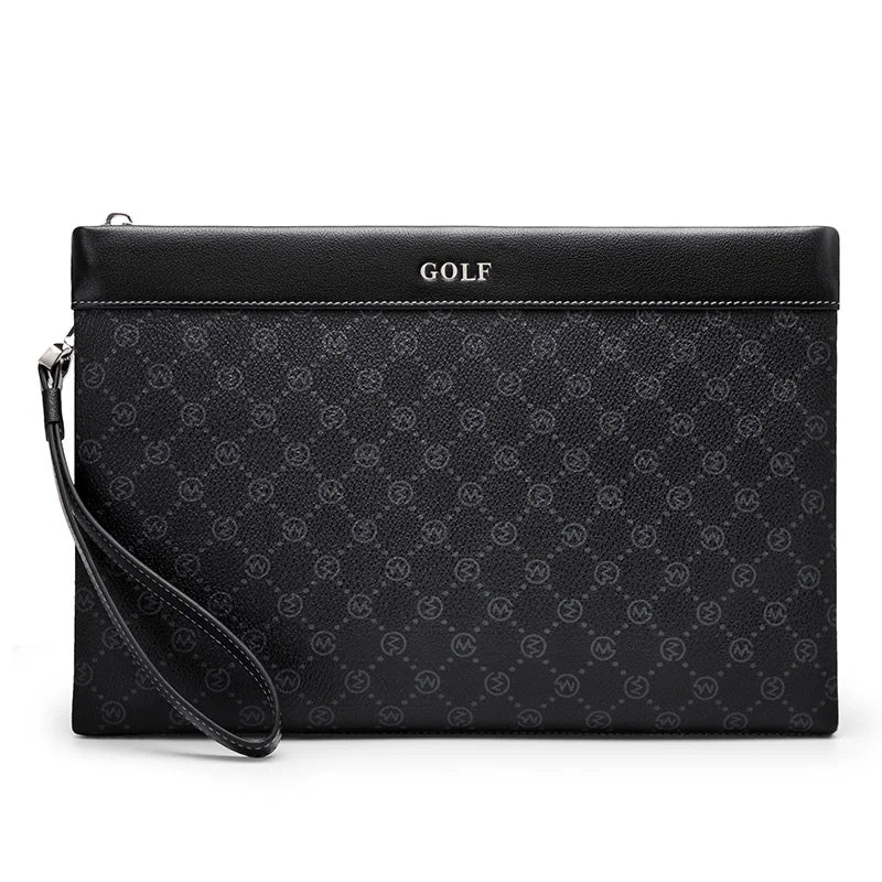 Pochette homme en cuir noir avec décoration plaid Noir-ShopGET® 
