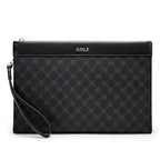 Pochette homme en cuir noir avec décoration plaid Noir-ShopGET® 